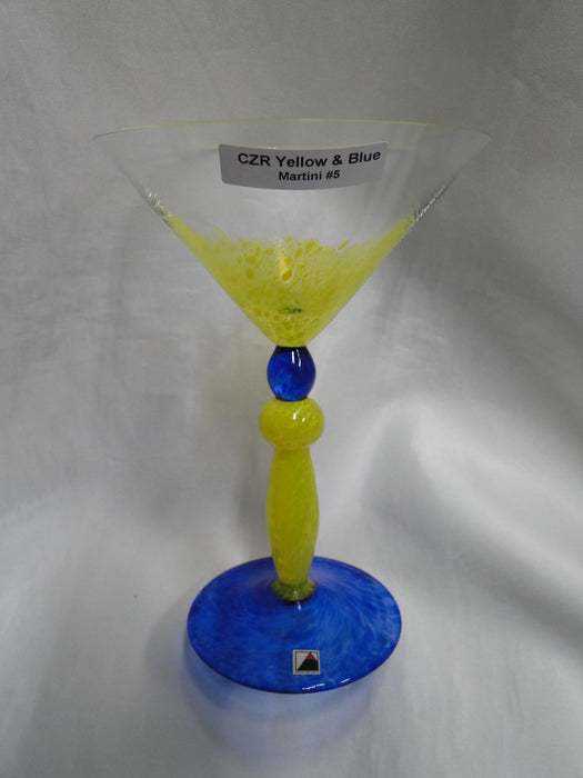Czech Opus Handblown Multicolored Glass: Yellow & Blue Martini (s), 7 1/2"