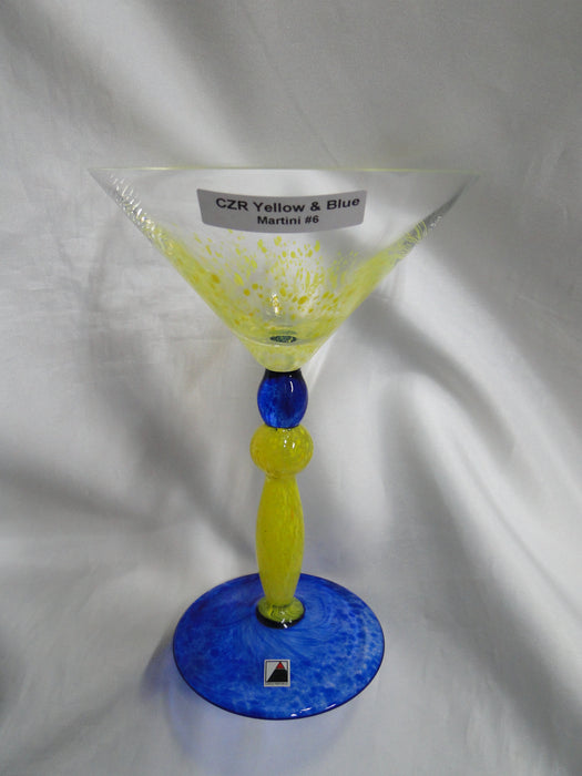 Czech Opus Handblown Multicolored Glass: Yellow & Blue Martini (s), 7 1/2"