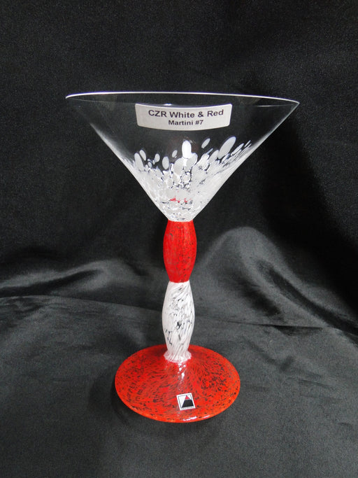 Czech Opus Handblown Multicolored Glass: White & Red Martini (s), 7 1/2"