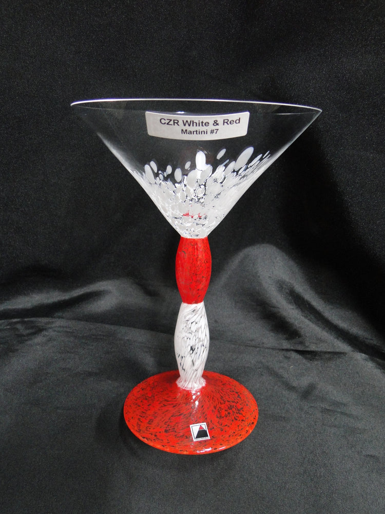 Czech Opus Handblown Multicolored Glass: White & Red Martini (s), 7 1/2"