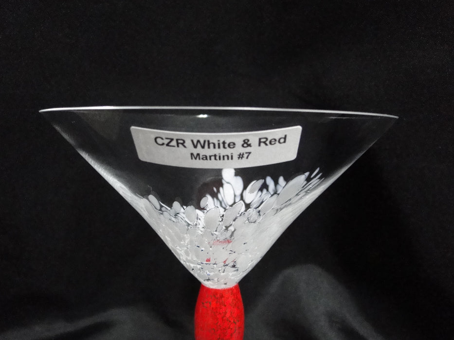 Czech Opus Handblown Multicolored Glass: White & Red Martini (s), 7 1/2"