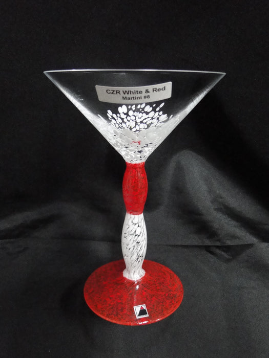 Czech Opus Handblown Multicolored Glass: White & Red Martini (s), 7 1/2"