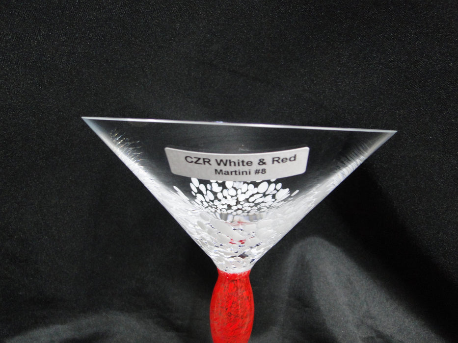 Czech Opus Handblown Multicolored Glass: White & Red Martini (s), 7 1/2"