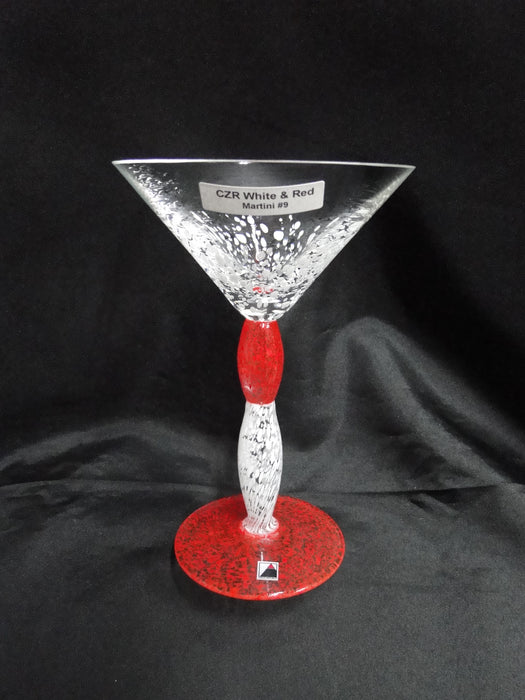 Czech Opus Handblown Multicolored Glass: White & Red Martini (s), 7 1/2"