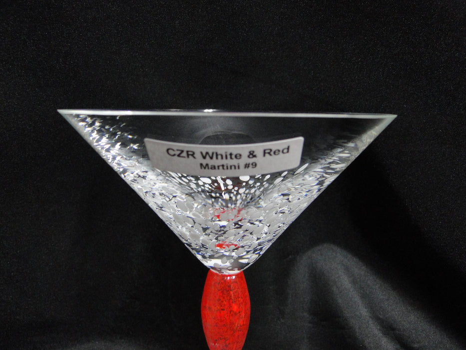 Czech Opus Handblown Multicolored Glass: White & Red Martini (s), 7 1/2"