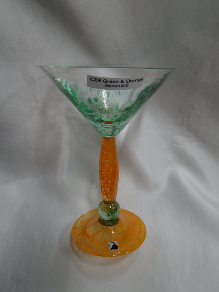 Czech Opus Handblown Multicolored Glass: Green & Orange Martini (s), 7 1/2"