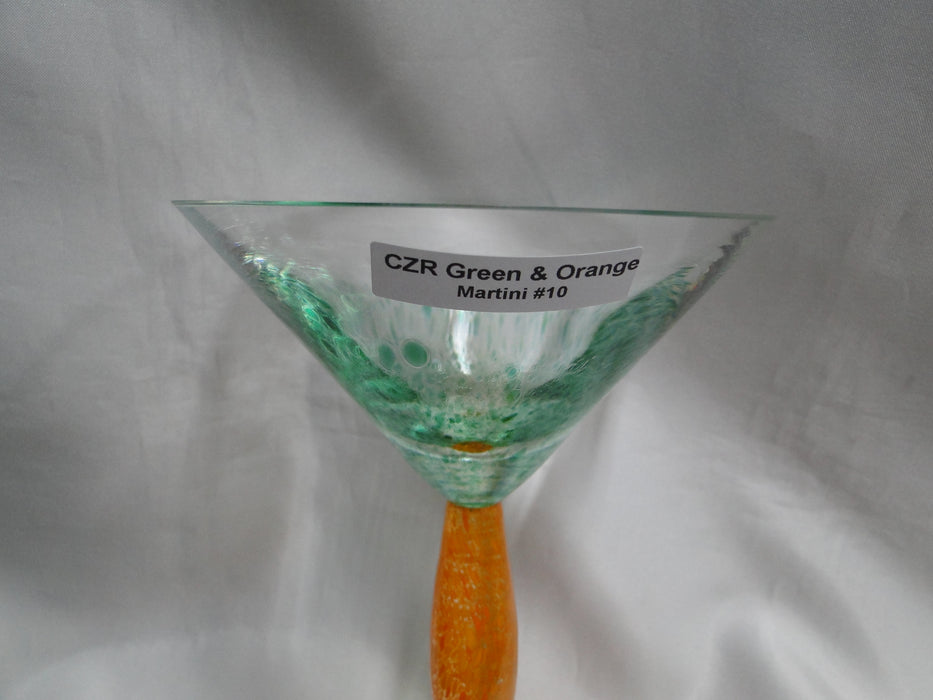 Czech Opus Handblown Multicolored Glass: Green & Orange Martini (s), 7 1/2"