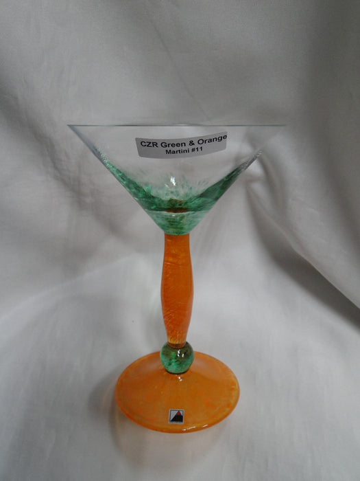 Czech Opus Handblown Multicolored Glass: Green & Orange Martini (s), 7 1/2"