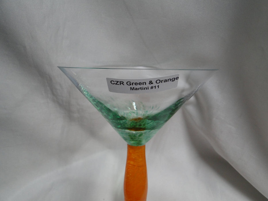 Czech Opus Handblown Multicolored Glass: Green & Orange Martini (s), 7 1/2"