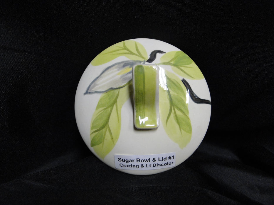 Red Wing Magnolia Chartreuse, MCM: Sugar Bowl & Lid, 3 1/8", Crazing, Discolor