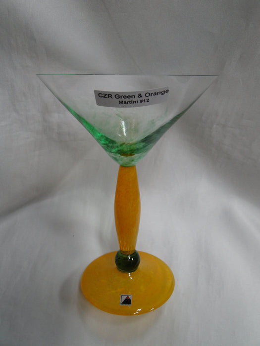 Czech Opus Handblown Multicolored Glass: Green & Orange Martini (s), 7 1/2"