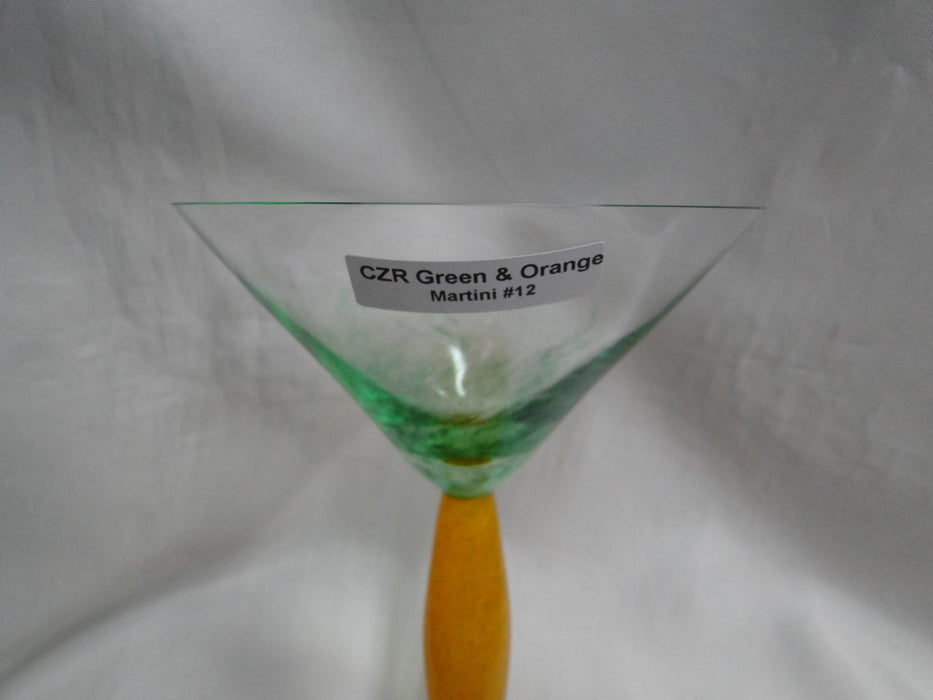 Czech Opus Handblown Multicolored Glass: Green & Orange Martini (s), 7 1/2"