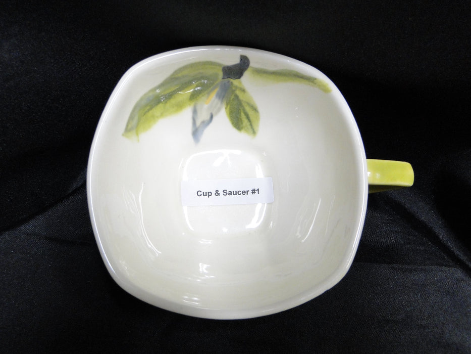 Red Wing Magnolia Chartreuse, MCM: Cup & Saucer Set, 1 7/8" Tall, Chip