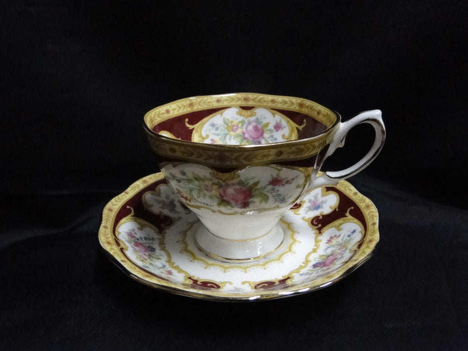 Royal Albert Lady Hamilton, Red, Florals: Footed Cup & Saucer Set (s), 2 3/4"