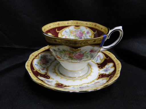 Royal Albert Lady Hamilton, Red, Florals: Footed Cup & Saucer Set, 2 3/4", As Is