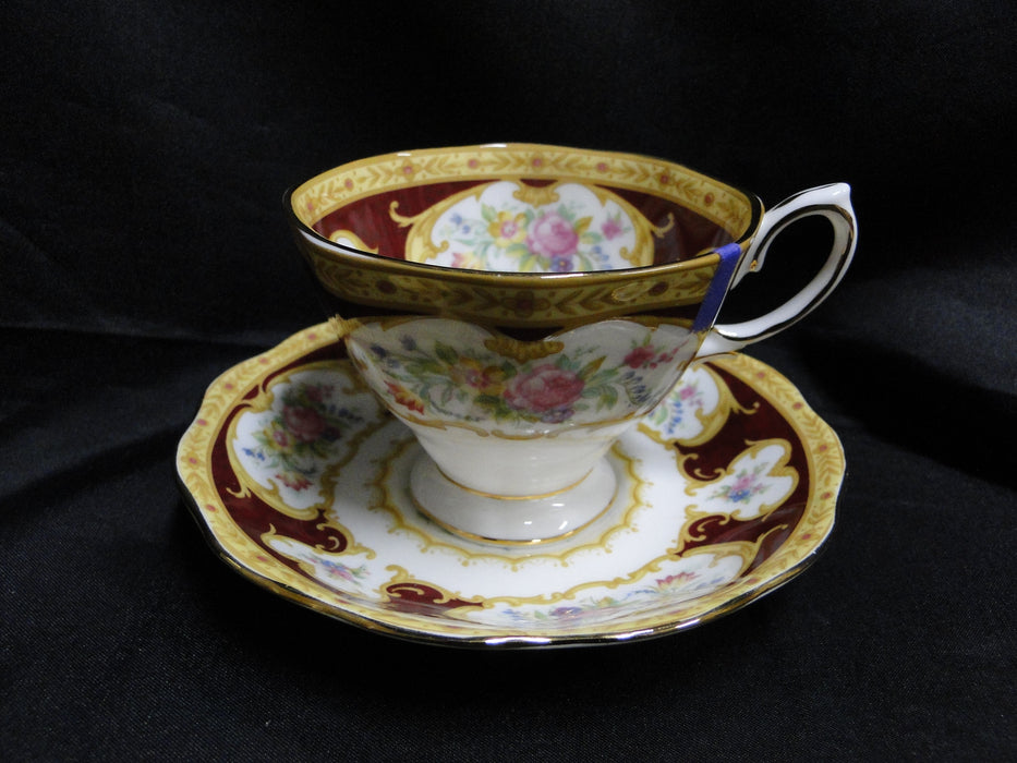 Royal Albert Lady Hamilton, Red, Florals: Footed Cup & Saucer Set, 2 3/4", As Is
