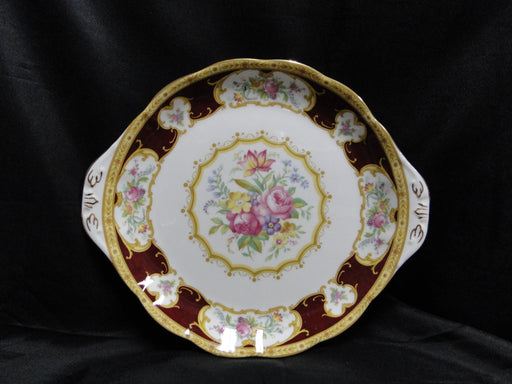 Royal Albert Lady Hamilton, Red, Florals: Round Cake Plate w/ Handles, 10 1/4"