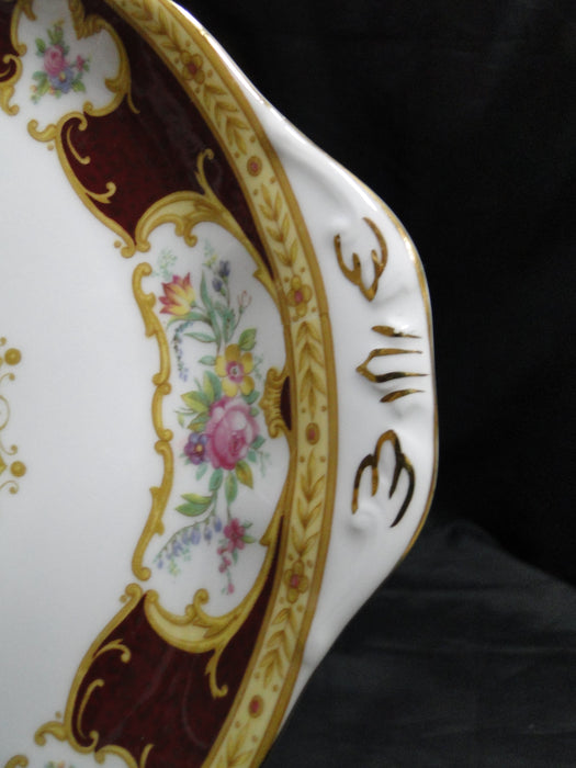 Royal Albert Lady Hamilton, Red, Florals: Round Cake Plate w/ Handles, 10 1/4"