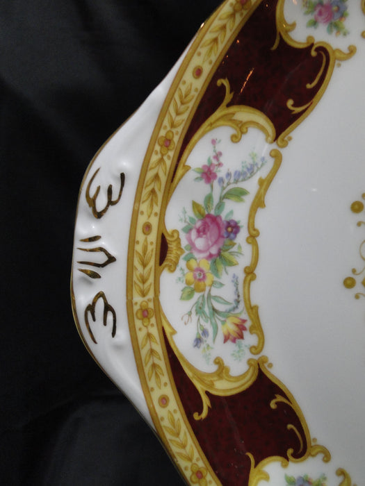 Royal Albert Lady Hamilton, Red, Florals: Round Cake Plate w/ Handles, 10 1/4"