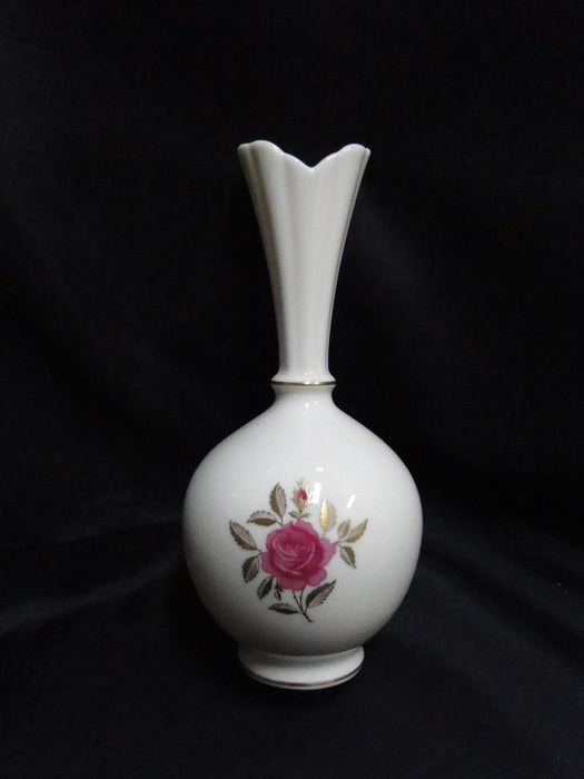 Lenox Rhodora, Pink Rose, Gold Trim: Bulbous Vase, 8" Tall