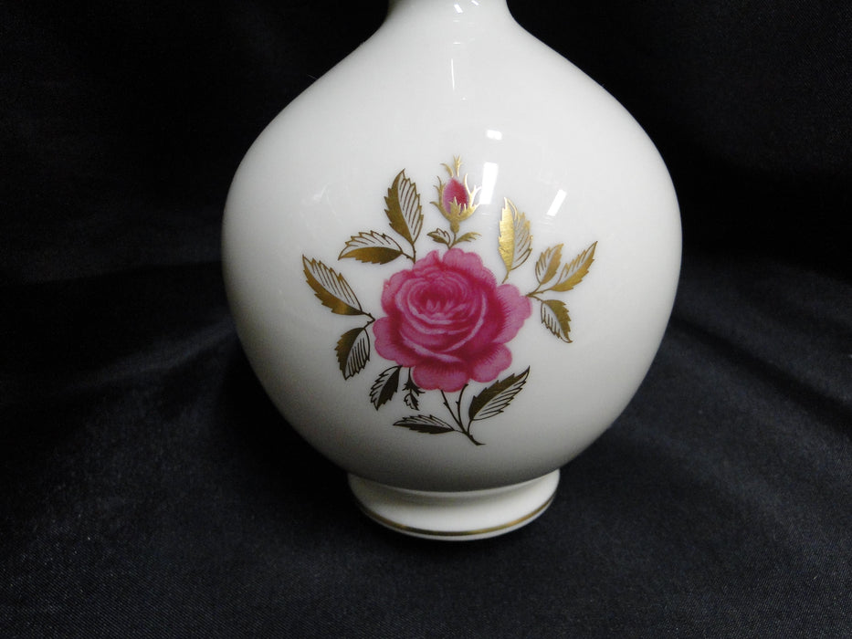 Lenox Rhodora, Pink Rose, Gold Trim: Bulbous Vase, 8" Tall