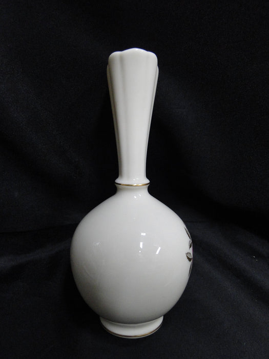 Lenox Rhodora, Pink Rose, Gold Trim: Bulbous Vase, 8" Tall