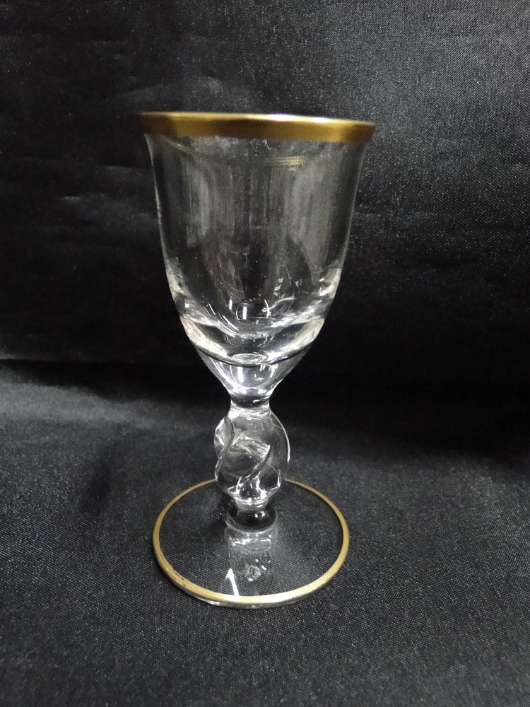 Imperial Glass Twist Gold, Clear w/ Twist Stem, Gold Trim: Cordial, 3 5/8" Tall