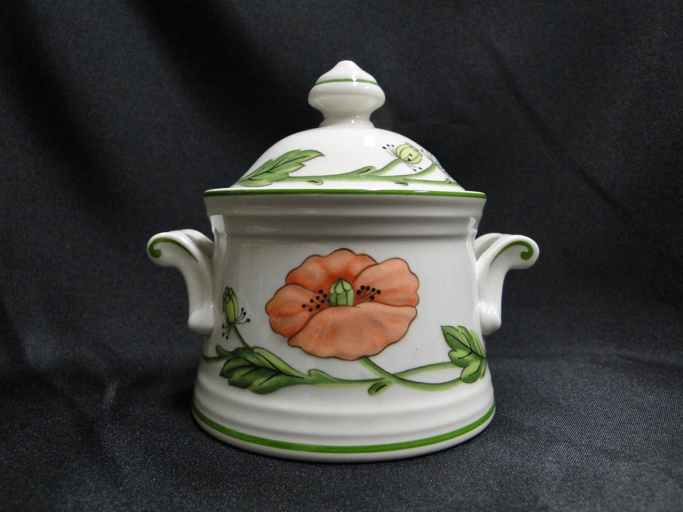 Villeroy & Boch Amapola, Orange & Purple Flowers: Sugar Bowl & Lid, 4 3/8"