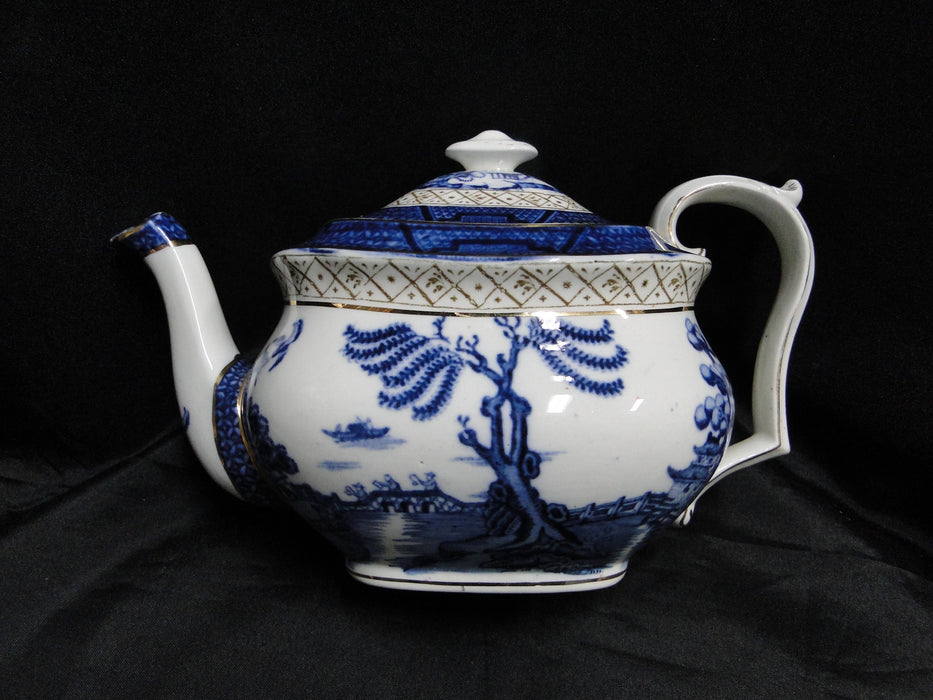 Booths Real Old Willow Blue, Gold Trim: Teapot & Lid, 5 1/2" Tall