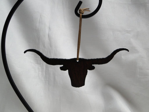 Rustic Ironwerks: NEW Longhorn Head Ornament w/ Leather Loop, 5 3/4"