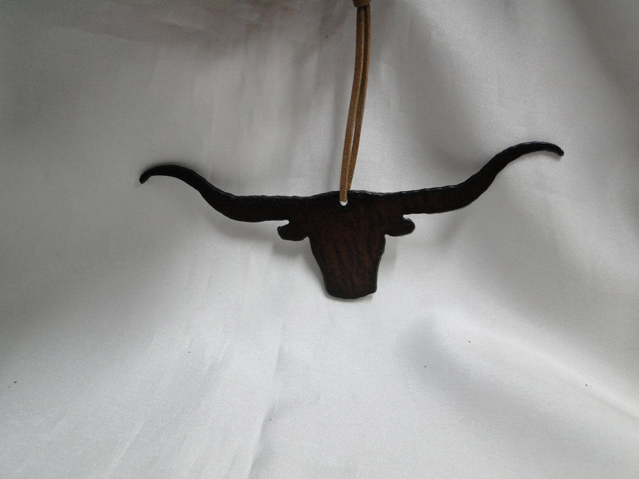 Rustic Ironwerks: NEW Longhorn Head Ornament w/ Leather Loop, 5 3/4"