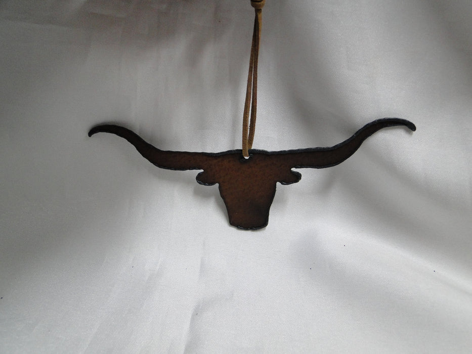 Rustic Ironwerks: NEW Longhorn Head Ornament w/ Leather Loop, 5 3/4"
