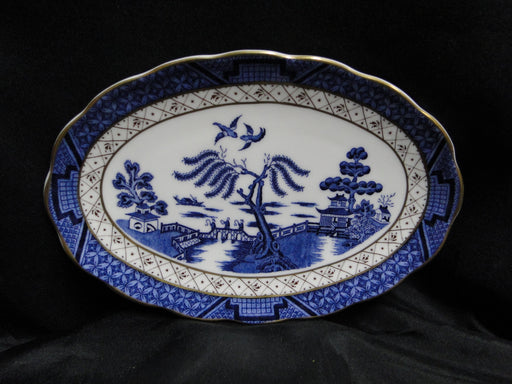 Royal Doulton Booths Real Old Willow Blue, Gold: Oval Relish Dish, 8 1/4"
