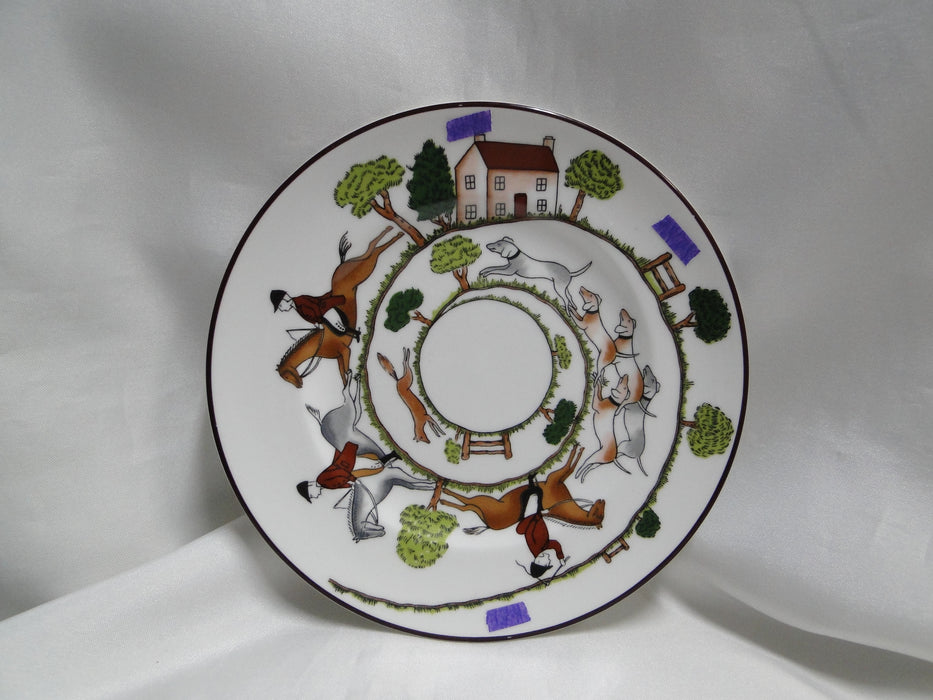 Coalport Hunting Scene: Hunters, Horses, Dogs: Bread Plate 6 1/4", Trim Wear
