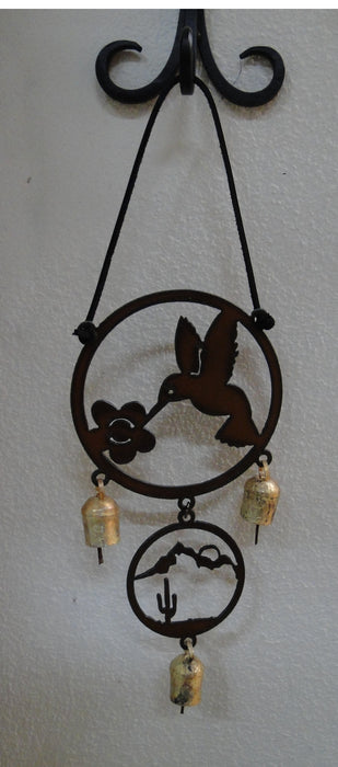 Rustic Ironwerks: NEW Hummingbird & Saguaro Scene Wind Chime, 17"