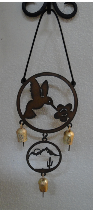 Rustic Ironwerks: NEW Hummingbird & Saguaro Scene Wind Chime, 17"