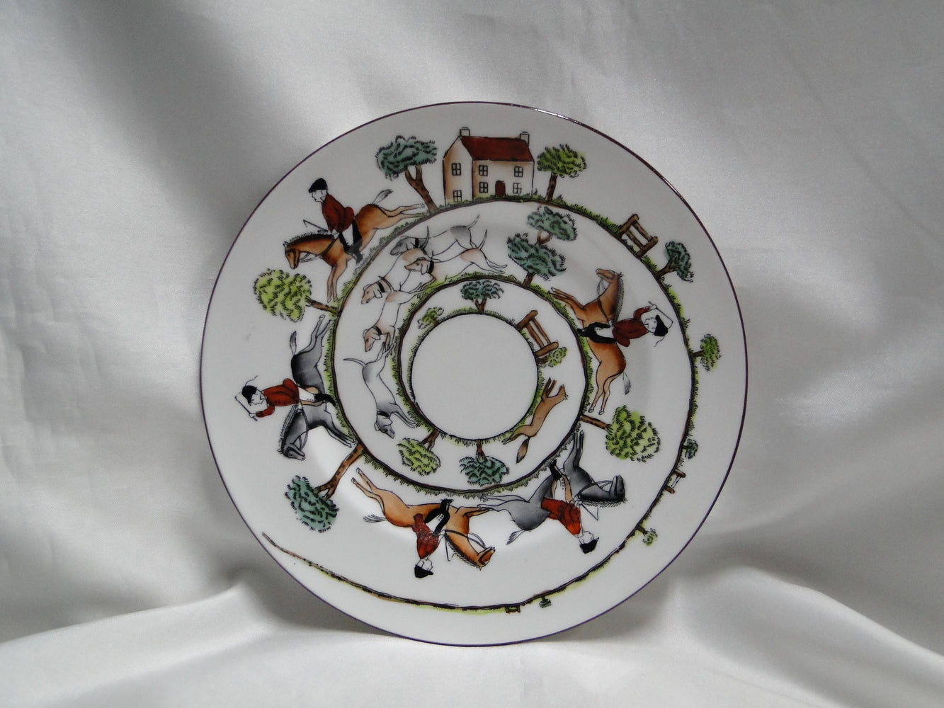 Crown Staffordshire Hunting Scene: Hunters: Dessert Plate, 7 1/8"