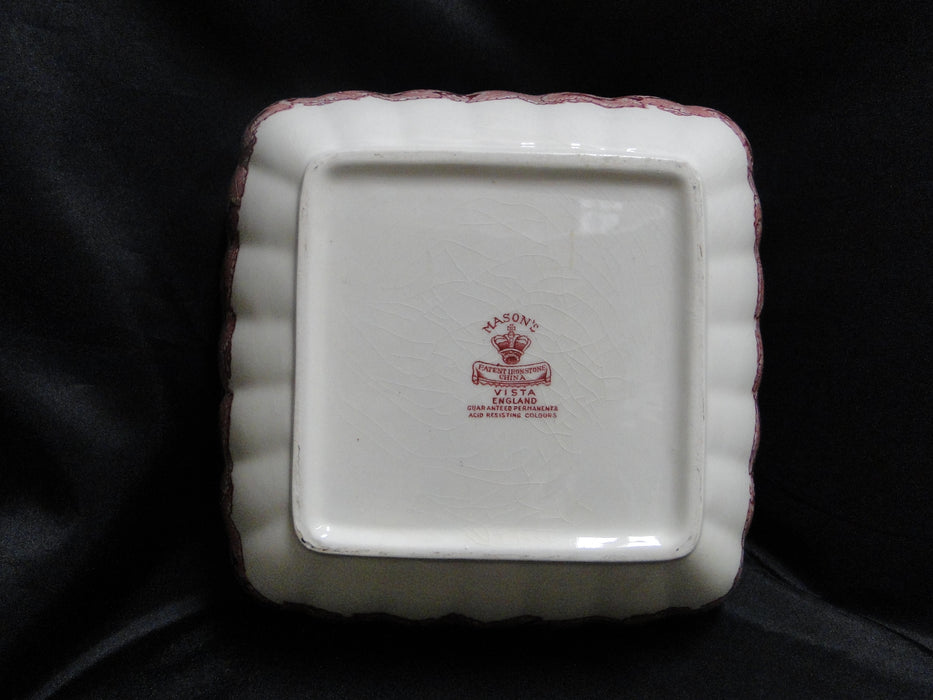 Mason's Vista Pink, Transferware: Square Serving Bowl, 9" x 2 3/4" Tall, Crazing