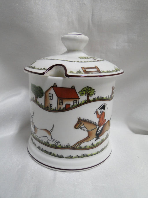 Crown Staffordshire Hunting Scene: Hunters: Jam / Jelly Jar & Lid, 4", Trim Wear