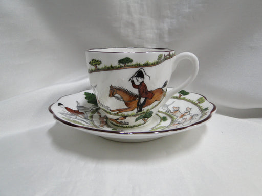 Crown Staffordshire Hunting Scene: Hunters: Demi Foot Scall Cup & Saucer Crazing