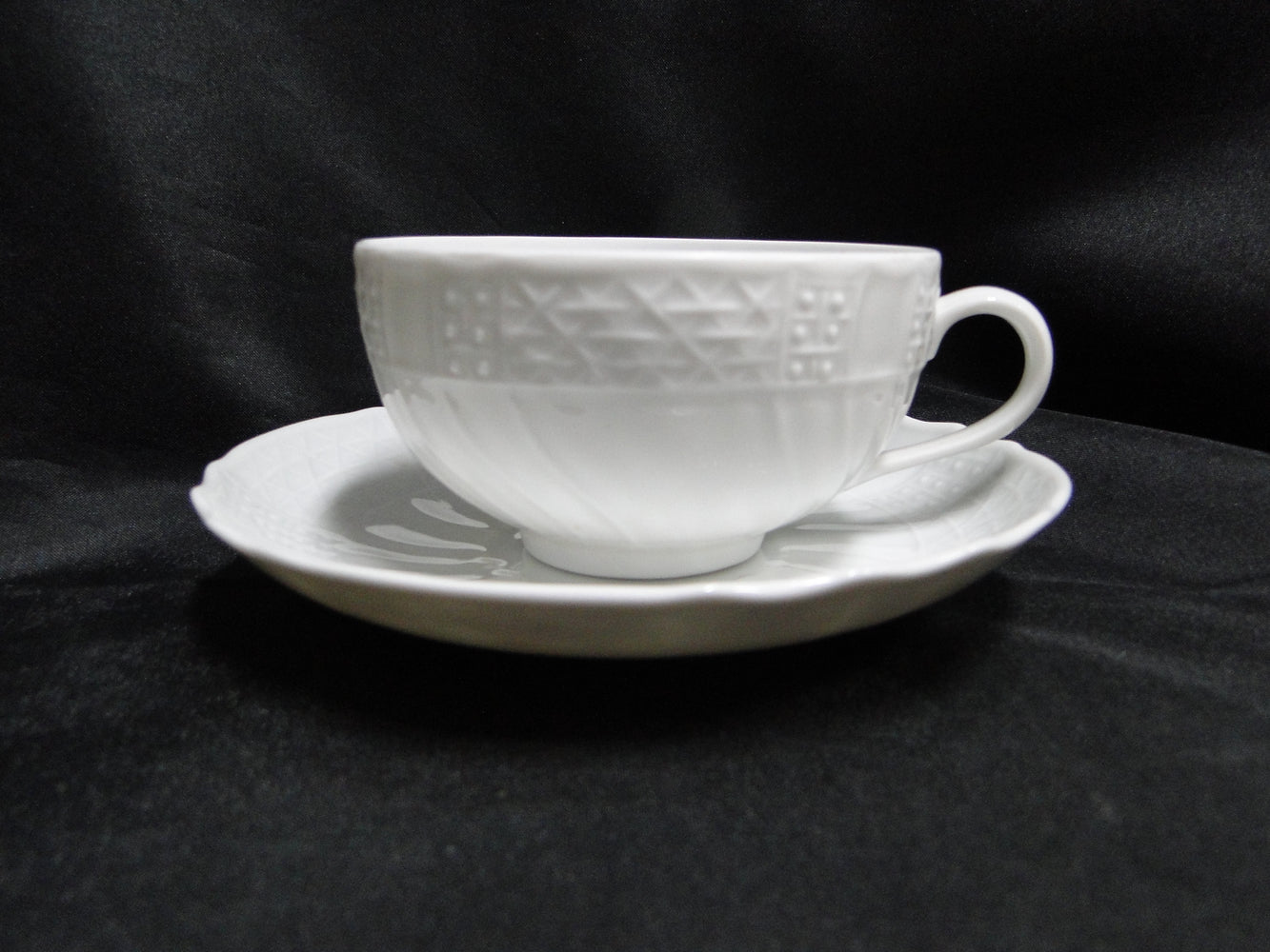 Hutschenreuther Dresden, White, Embossed: Cup & Saucer Set, 2 1/8" Tall