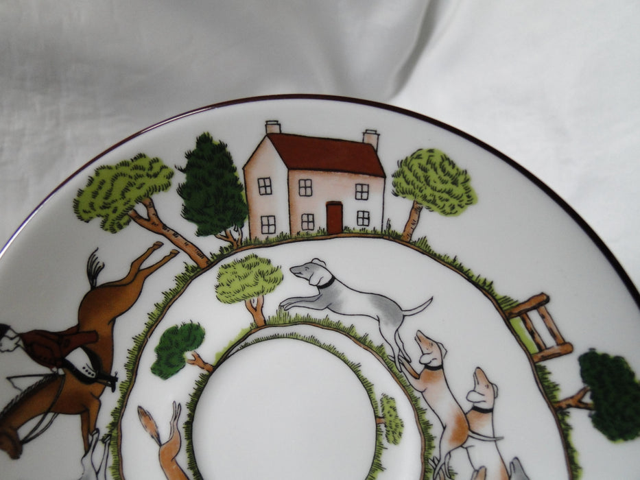 Crown Staffordshire Hunting Scene: Hunters, Horses: Footed Cup & Saucer, Scratch