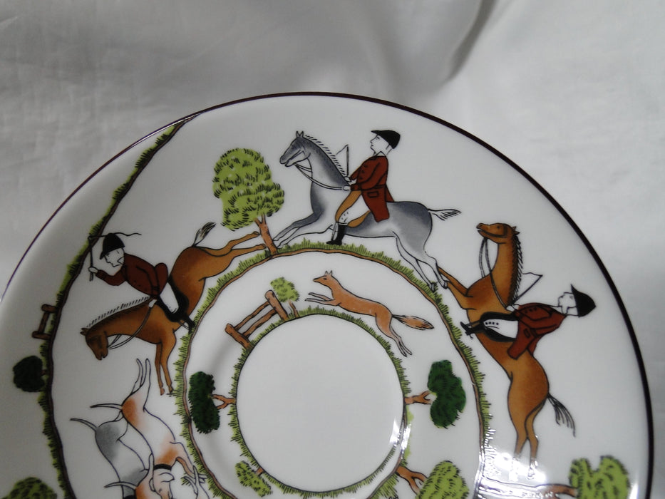 Crown Staffordshire Hunting Scene: Hunters, Horses: Footed Cup & Saucer, Scratch