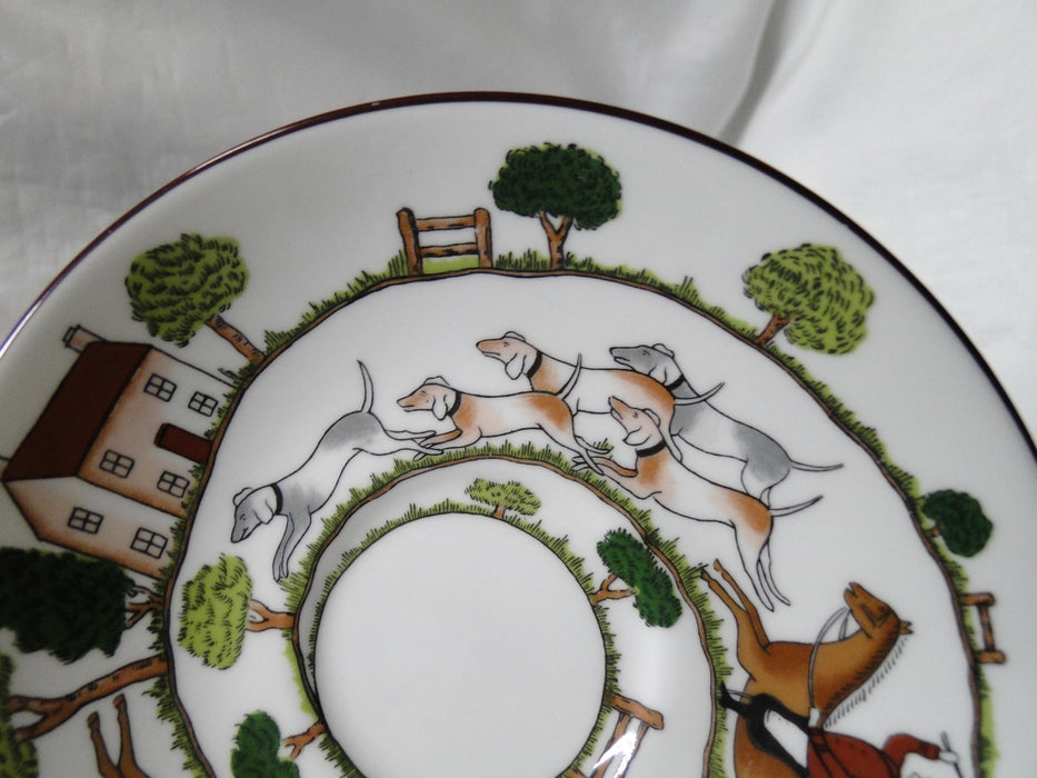 Crown Staffordshire Hunting Scene: Hunters, Horses: Footed Cup & Saucer, Scratch
