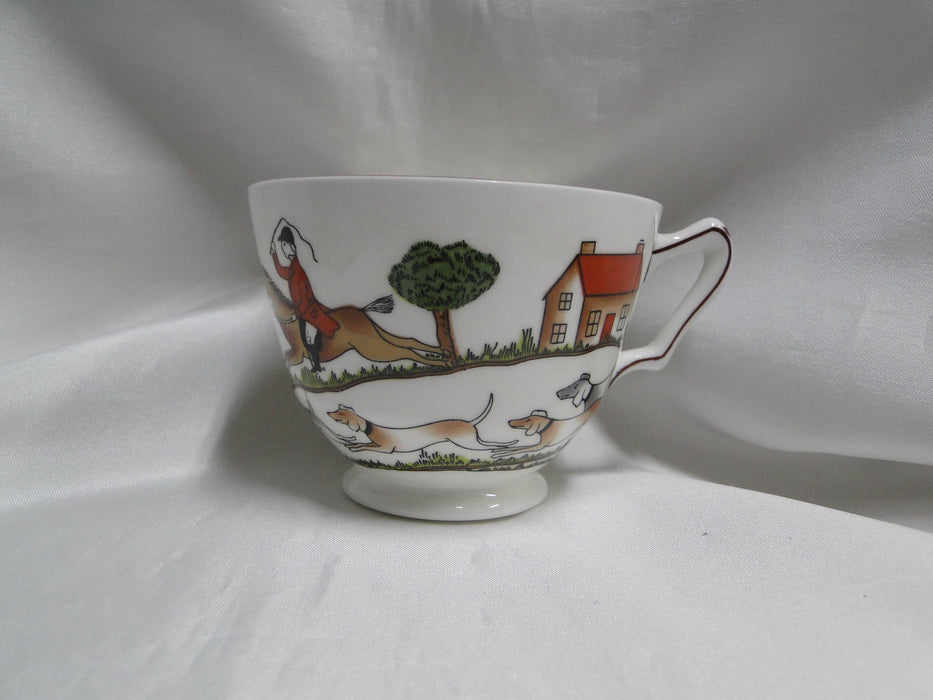 Crown Staffordshire Hunting Scene: Hunters, Horses: Footed Cup & Saucer, Scratch