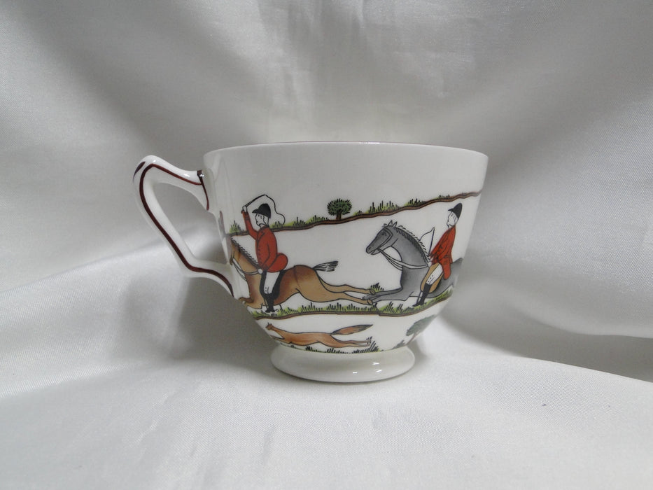 Crown Staffordshire Hunting Scene: Hunters, Horses: Footed Cup & Saucer, Scratch