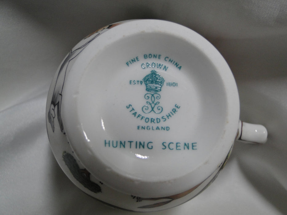 Crown Staffordshire Hunting Scene: Hunters, Horses: Footed Cup & Saucer, Scratch