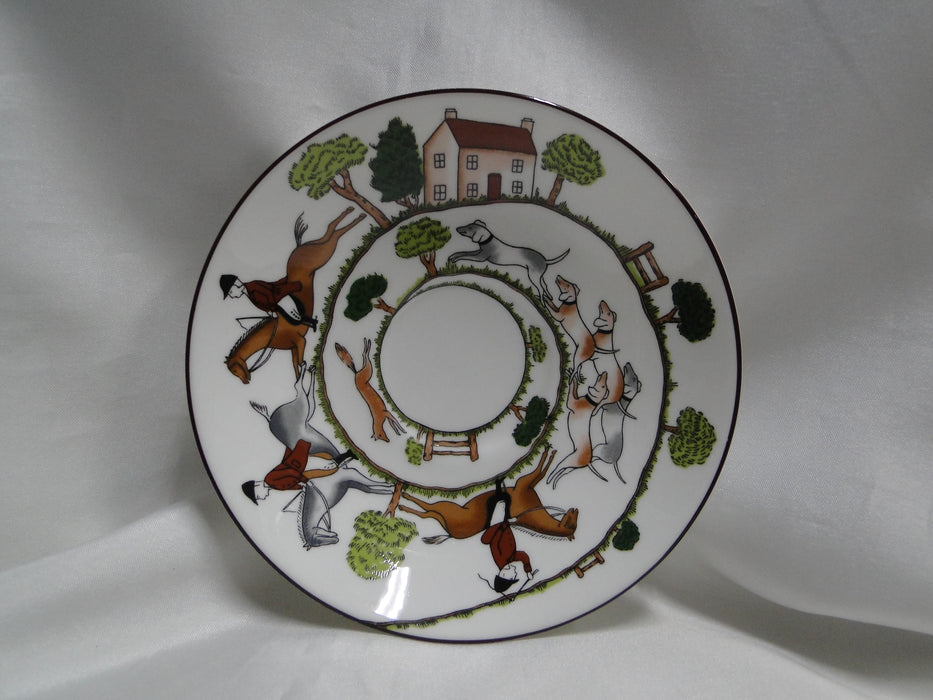 Crown Staffordshire Hunting Scene: Hunters, Horses: Footed Cup & Saucer, Scratch