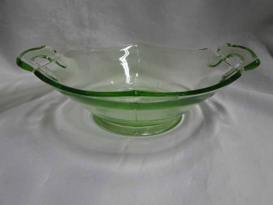 Vaseline Glass, Green: Hexagonal Bowl w/ Handles, 7 3/8" x 2 1/2", MG#261