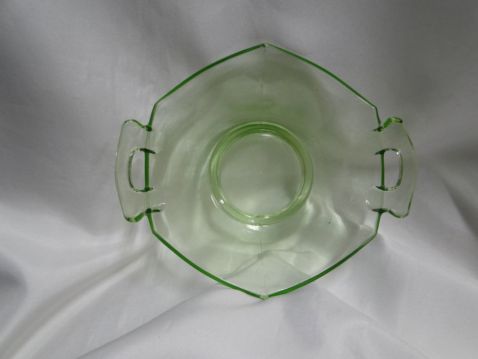 Vaseline Glass, Green: Hexagonal Bowl w/ Handles, 7 3/8" x 2 1/2", MG#261